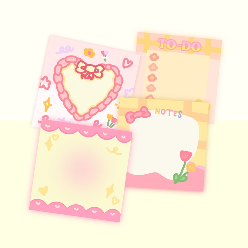 Pastel Pink Kawaii Printable Memo Pads Digital Download Memo Etsy