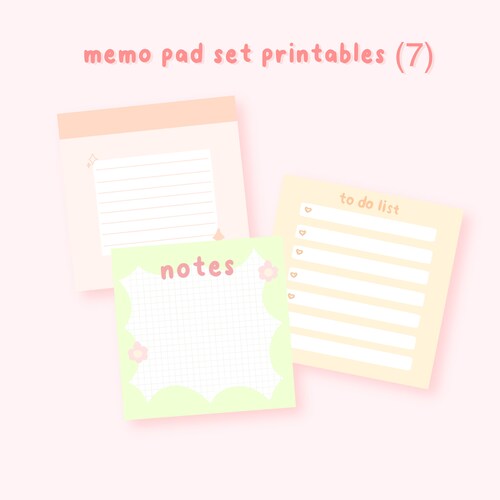 Cute Memo Pad Digital Download Printable Memo Pads Notepad Etsy