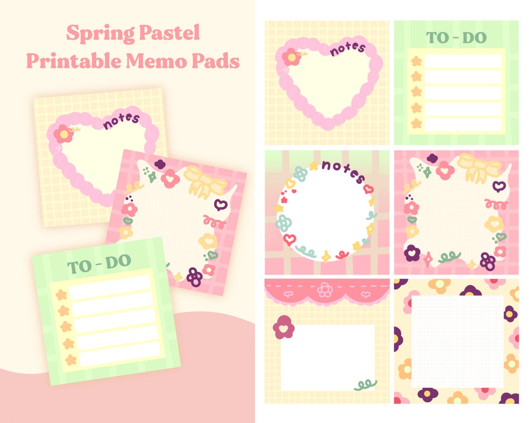 Spring Pastel Printable Memo Pads, Digital Download Memo Pads, Cute ...