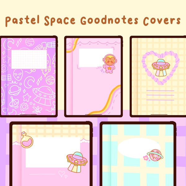 Pastel Space Goodnotes Notebook Covers, Illustrated Digital Notebook Covers, Digital Planner Covers, Kawaii Doodles Designs, Goodnotes 5