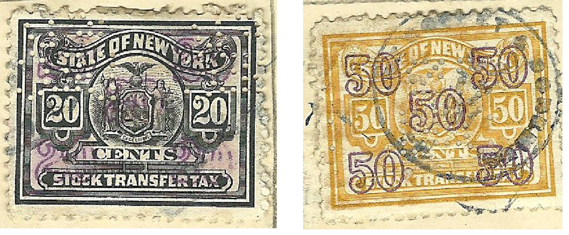 Lot of 2 Stock Transfer stamps 20 cents 1936 50 cents Etsy