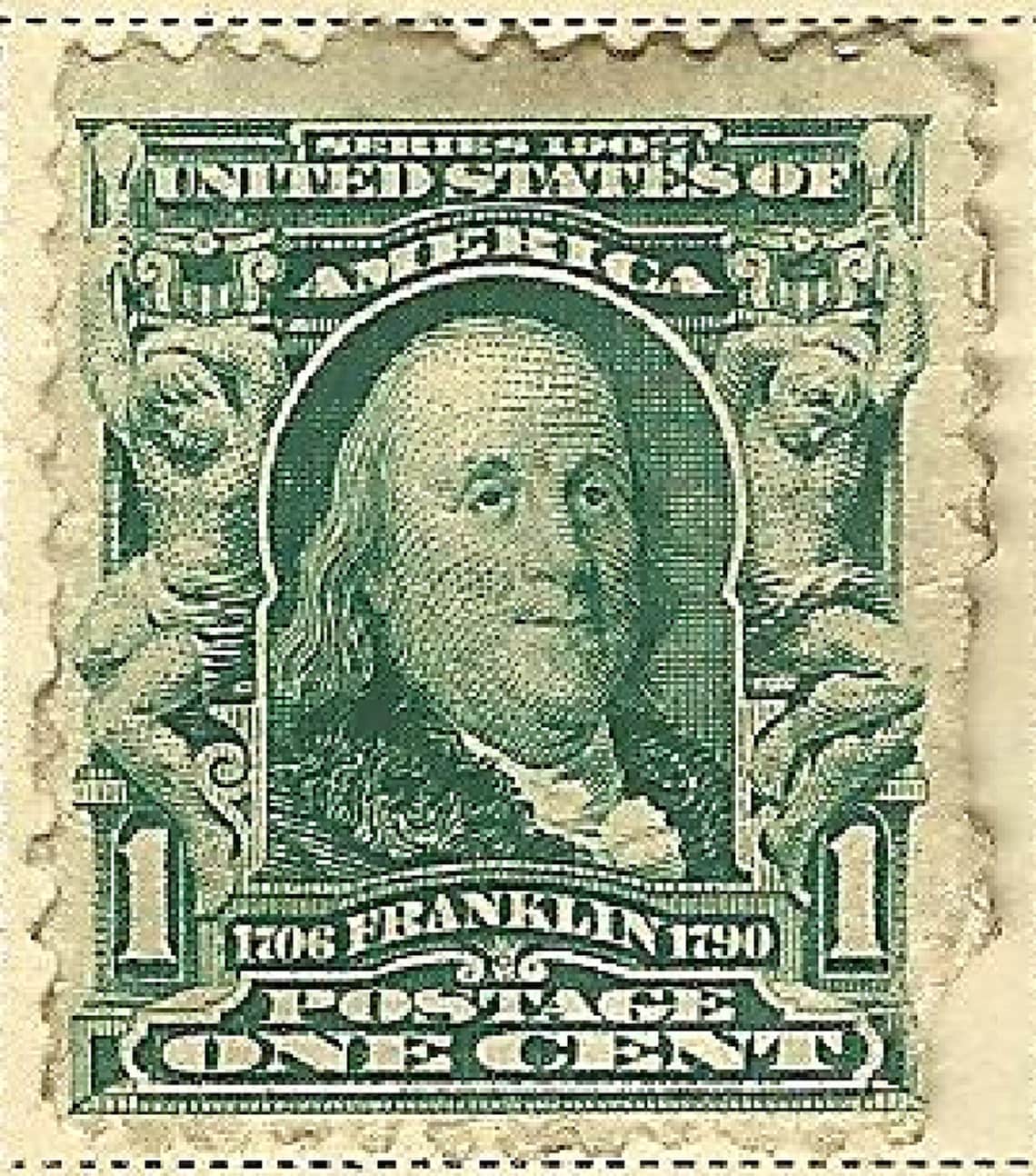 Scott 300 Benjamin Franklin 1 Cent Green Stamp very Rare Etsy