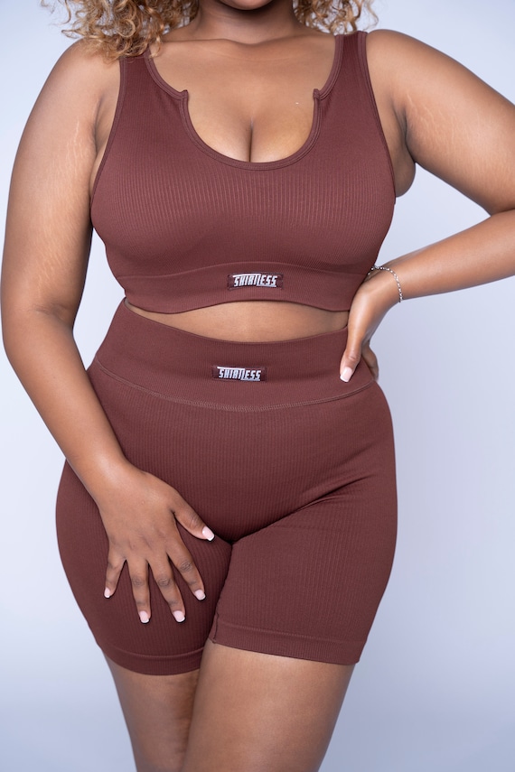 Fitness in Style: the Ultimate Brown Sports Set With Biker Shorts and a Matching  Sports Bra for Your Dynamic Look 