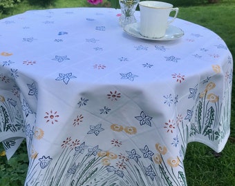 Tablecloth colorful flower meadow hand-printed