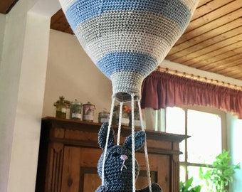 Hot air balloon xxl with balloonist crocheted children's room decoration