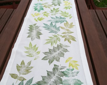 Table runner herbs meadowsweet hand-printed