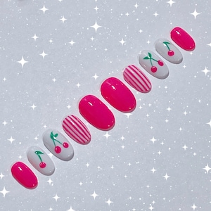 MADE TO ORDER - Sweet Cherry - Handpainted Press on Nails Frilled to Death Nails