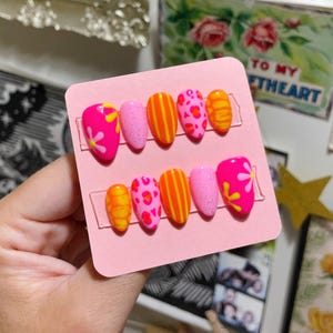 MADE TO ORDER - y2k summer  - Handpainted Gel Flower Power Cute Leopard print Summer Press on Nails from Frilled to Death Adornments