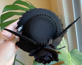 MADE TO ORDER - Little Bat Mini Hat - Handmade Black Rose Gothic
