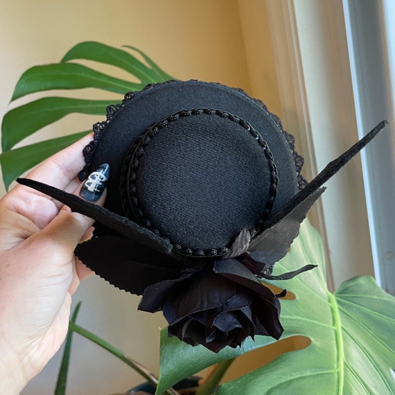 MADE TO ORDER - Little Bat Mini Hat - Handmade Black Rose Gothic