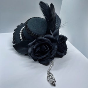 MADE TO ORDER - Skeleton Elegance -  Handmade Black Rose Gothic Victorian Hat with Faux Pearls by Frilled to Death Adornments