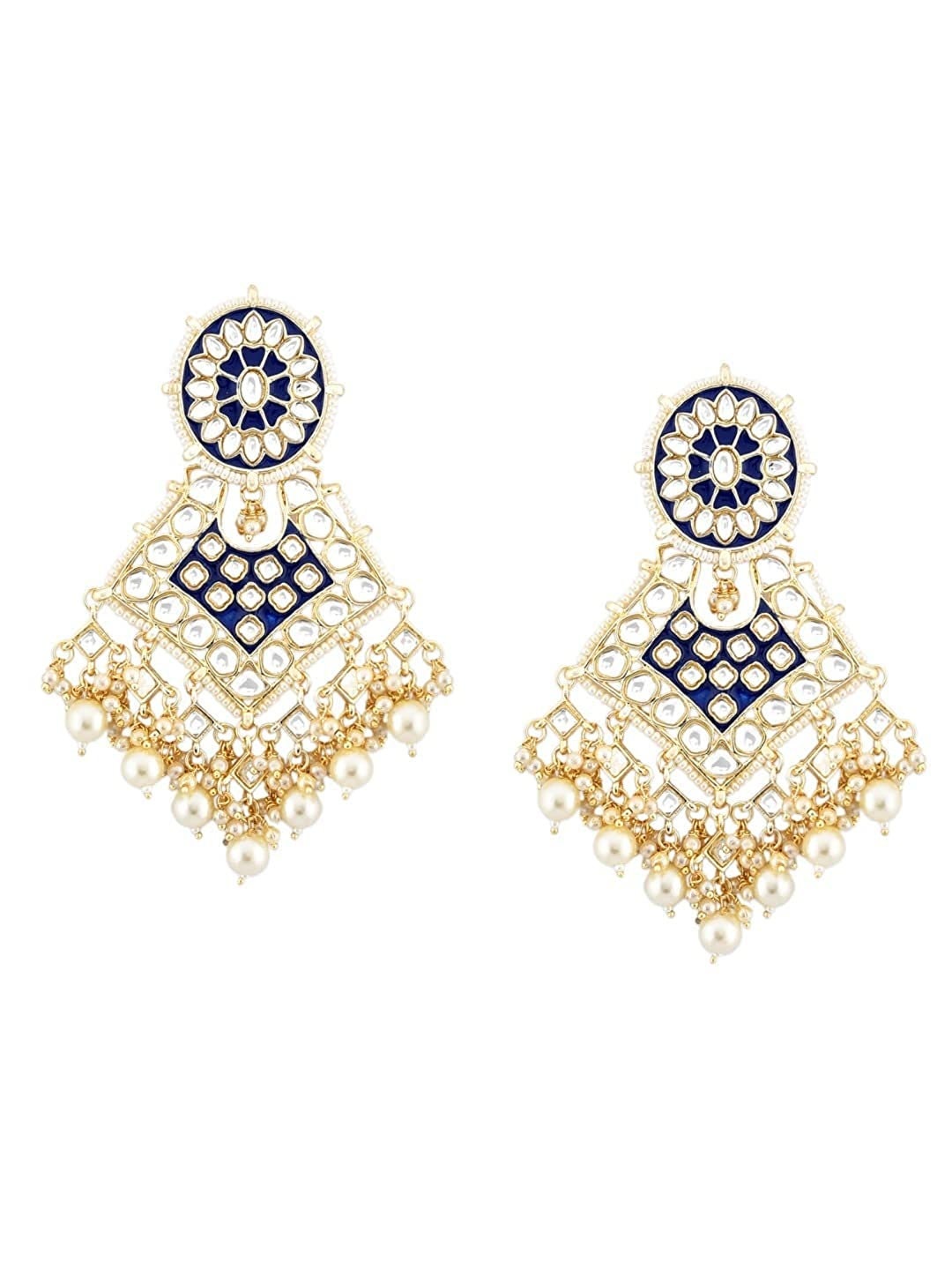 Traditional Gold White Blue Meenakari Kundan & Pearls Dangle - Etsy India