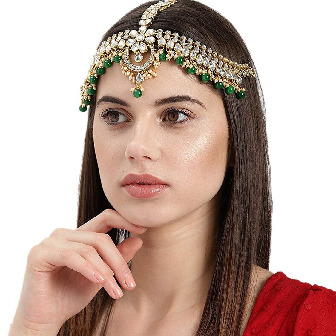 Green kundan matha patti online