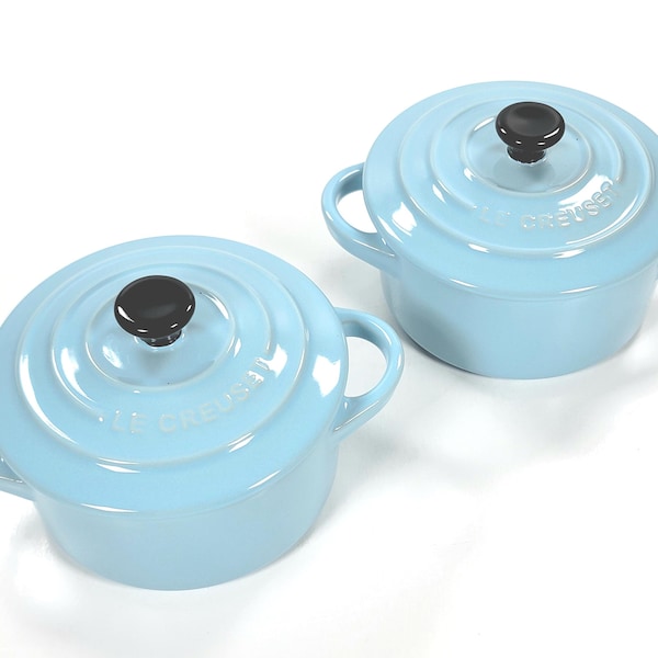 Le Creuset Stoneware Mini Cocottes 8oz / 250ml Color ~ SKY BLUE ~ Set of 2