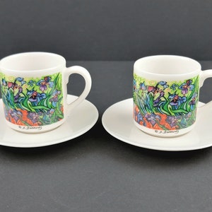 Chaleur D. Burrows Espresso Cup & Saucer Set of 2 ~ Irises by Van Gogh