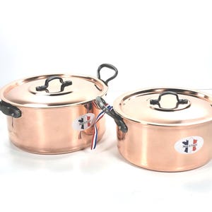 BAUMALU France Copper Tin Lined Stockpots 4L & 3L Size with Lids ~ Set of 2 NWT