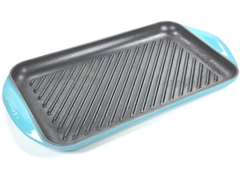 Le Creuset Cast Iron Rectangular Flat Griddle 40cm ~ CARIBBEAN Blue