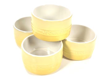 Le Creuset Stoneware Straight Wall Stackable Ramekins 200ml / 7oz ~ CAMOMILLE Yellow ~ Set of 4