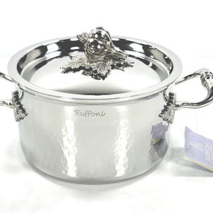 Ruffoni Opus Prima Hammered Stainless Steel 2qt Saucepot Garlic Finial Knob NWT