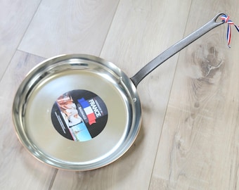 BAUMALU Copper Tin-Lined Large Skillet Frying Pan 32cm / 12" NWT Made in France