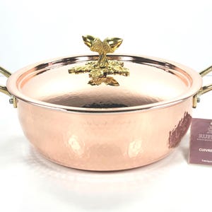 Ruffoni Historia Hammered Copper Tin-Lined Chef Braiser Pan 3-1/2qt Acorn Knob Lid NWT