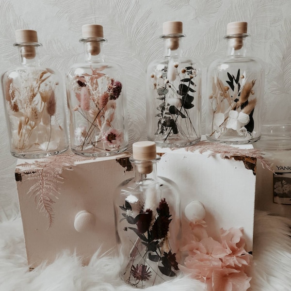 Glasflasche mit Trockenblumen | Tischdeko | Hochzeitsdeko | Trockenblumen | Geschenkidee | Dekoflasche | Glas mit Korken