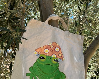 Mushroom frog tote bag