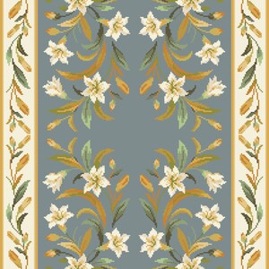 Arraiolos Tapestry Kit - Lily of the Valley Flower Rug - Traditional Portuguese Arraiolos Embroidery Needlework - Rug Carpet DIY Large Kit Light Blue