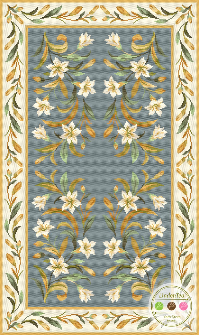 Arraiolos Tapestry Kit - Lily of the Valley Flower Rug - Traditional Portuguese Arraiolos Embroidery Needlework - Rug Carpet DIY Large Kit Light Blue