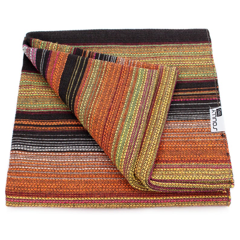 Recycled Cotton Throw Blanket - Large Sofa Cover, Pet Friendly, Heavy Bedspread - Outdoor Blanket -Traditional Portuguese Woven 150x210cm Orange