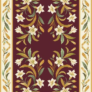 Arraiolos Tapestry Kit - Lily of the Valley Flower Rug - Traditional Portuguese Arraiolos Embroidery Needlework - Rug Carpet DIY Large Kit Bordeaux