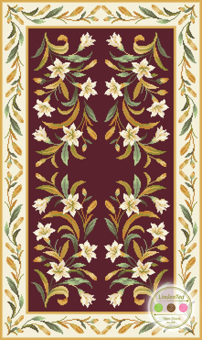 Arraiolos Tapestry Kit - Lily of the Valley Flower Rug - Traditional Portuguese Arraiolos Embroidery Needlework - Rug Carpet DIY Large Kit Bordeaux