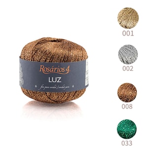 Glitter Sparkling / Metallic Crochet Yarn Thread Knitting Soft Shimmer Lace Fantasy Yarn Ball - Rosários 4 Luz - Gold, Silver, Bronze