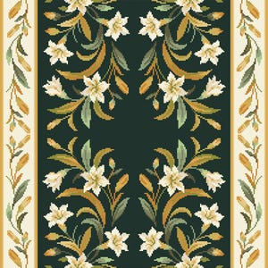 Arraiolos Tapestry Kit - Lily of the Valley Flower Rug - Traditional Portuguese Arraiolos Embroidery Needlework - Rug Carpet DIY Large Kit Dark Green