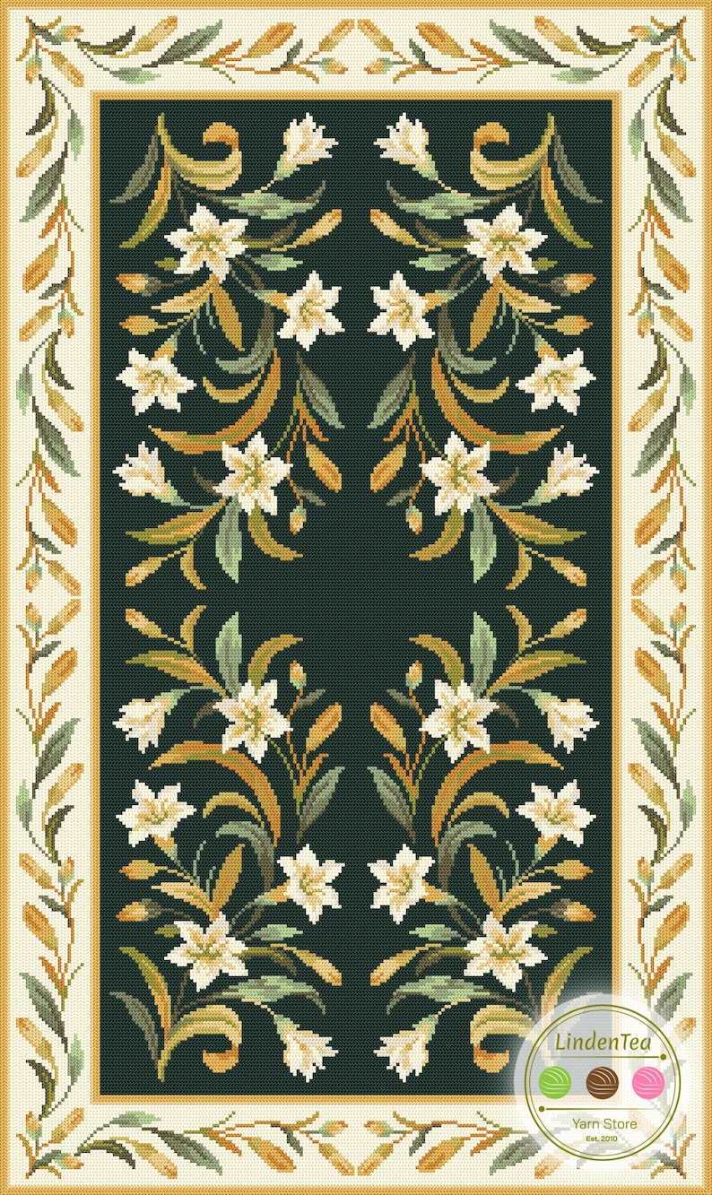 Arraiolos Tapestry Kit - Lily of the Valley Flower Rug - Traditional Portuguese Arraiolos Embroidery Needlework - Rug Carpet DIY Large Kit Dark Green