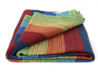 100% Cotton Blanket Throw - Colorful Bedspread - Large Sofa Cover - Outdoor Blanket - Camping Yoga Mat Rug - Rainbow Upholstery Fabric