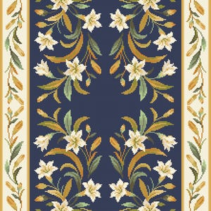 Arraiolos Tapestry Kit - Lily of the Valley Flower Rug - Traditional Portuguese Arraiolos Embroidery Needlework - Rug Carpet DIY Large Kit Dark Blue