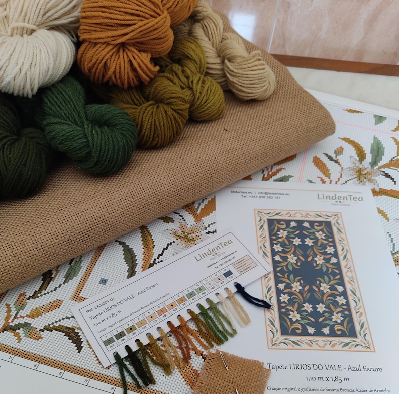 Arraiolos Tapestry Kit - Lily of the Valley Flower Rug - Traditional Portuguese Arraiolos Embroidery Needlework - Rug Carpet DIY Large Kit image 1