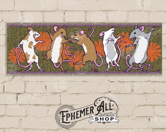 Dancing Mice Art Nouveau Foam Board Print 8 X 24 inches (20X60cm) Landscape