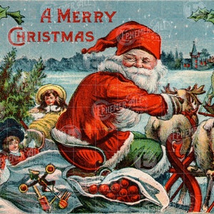 Santa Schlitten Rentier Spielzeug 8x12 Schaumstoffbrett physischer Druck Landschaft Horizontal A Merry Christmas