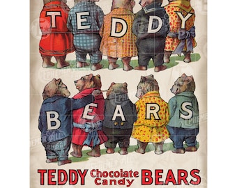 Teddy Bear Chocolate Candy Antique Sign Wall Art Foam Portrait Poster