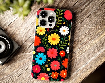 Étui pour téléphone portable Flexi pour iPhone et Samsung Galaxy, motif floral et fleurs de marguerite multicolores, unique en son genre.