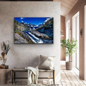 Canvas Wall Art, Mountain River, New Zealand Mountain Landscape Scenery, Original Photographic Stretched Canvas Print for Home or Office.