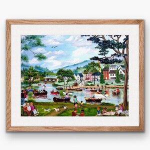 The Boating Lake - Giclee Fine Art Print, Framed and Mounted 16&quot; x 20&quot; x 1.25&quot; Original Wall Art by Artist Valerie Mainwaring.