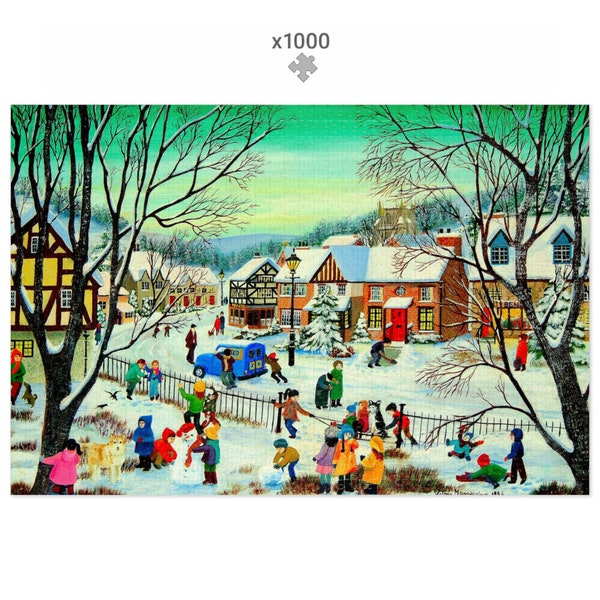 Village d'hiver 1000 pièces puzzle cadeau Puzzle premium pour adultes et temps en famille par l'artiste Valerie Mainwaring Fabriqué en Grande-Bretagne