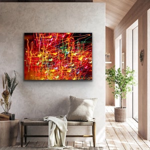 Canvas Wall Art, Abstract Neon, Vivid Glowing Luminous Lights, Original Photographic Stretched Canvas Print for Home Living or Office Space.