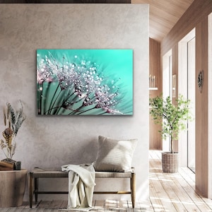 Canvas Wall Art, Dandelion Dew, Morning Dew Flowers, Original Photographic Stretched Canvas Print for Home or Office.