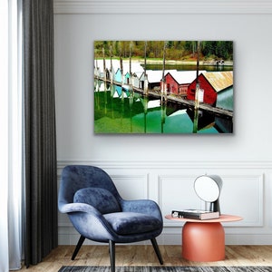 Canvas Wall Art, The Boat Sheds, Original Photographic Stretched Canvas Print for Home or Office, Kaslo Lake, British Columbia, Canada.
