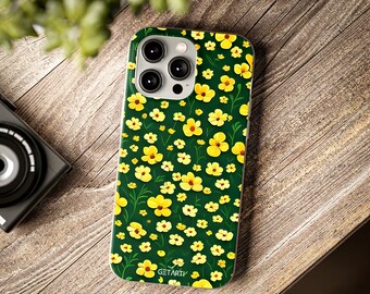 Étui pour téléphone portable Flexi pour iPhone et Samsung Galaxy, motif renoncule des prés, motif fleurs unique en son genre.