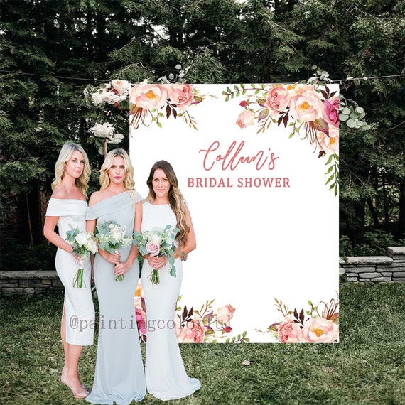 Bridal Shower Photo Backdrop Watercolor Flowers custom Bridal Etsy